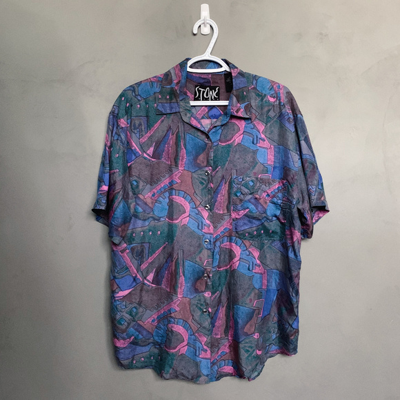 Vintage 90s Grunge 100% Silk Button Up Shirt - Picture 1 of 5